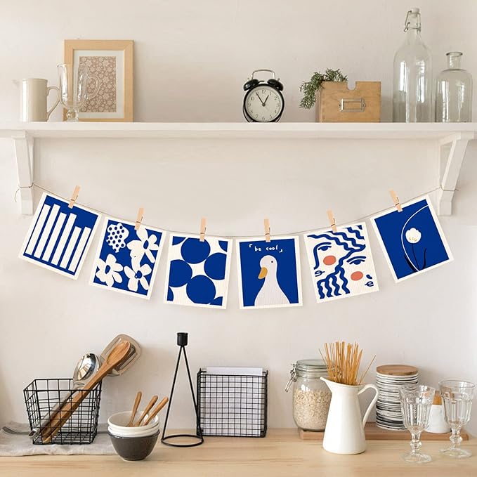 Morigins Swedish Dishcloths for Kitchen 6 Pack Blue Cellulose Sponge Cloths Non Scratch Reusable Paper Towels Biodegradable and Reusable Kitchen Dish Rags (Klein Blue)