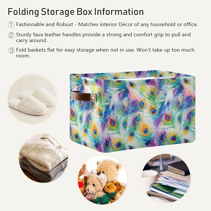ALAZA Peacock Watercolor Foldable Storage Box Storage Basket Organizer Bins with Handles for Shelf Closet Living Room Bedroom Home Office 1 Pack