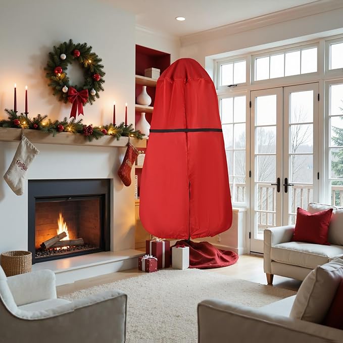 Upright Christmas Tree Storage Bag with Zipper & Adjustable Straps, Tear Resistant Storage Cover for 9 Ft Christmas Tree, Perfect for Easy Storage and Protection of Xmas Ornaments - Red