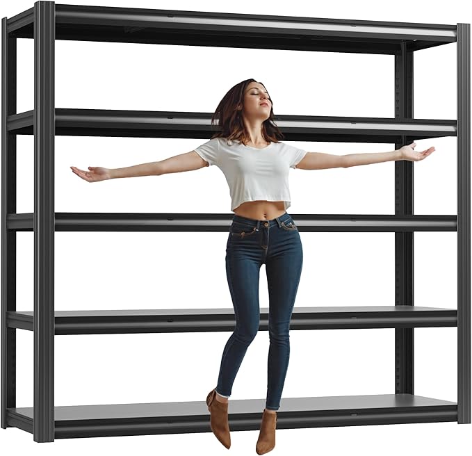 VDEVY 60" W Garage Shelving Heavy Duty,5 Tier Storage Shelves,3030LBS Adjustable Shelf Unit, Metal Garage Shelving for Warehouse Industrial Basement, 72" H × 60" W × 24" D, Black