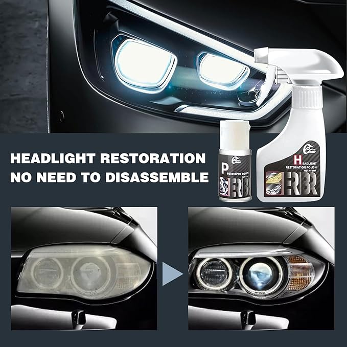 IERIBR Headlight Restoration Kit, Automotive Headlamp Restoration Fluid Kit for Oxidized and Yellowed,Car Headlight Cleaner for All Vehicles That Restores Clarity