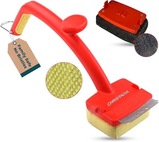 Grill Brush Bristle Free for Outdoor Grill + 2 Replaceable Heads Safe Grill Cleaner – Ultimate BBQ Brush fit Dual Handle/Comfort/Heat Resistant, Grill Scraper for Cast Iron, Stainless-Steel Grates
