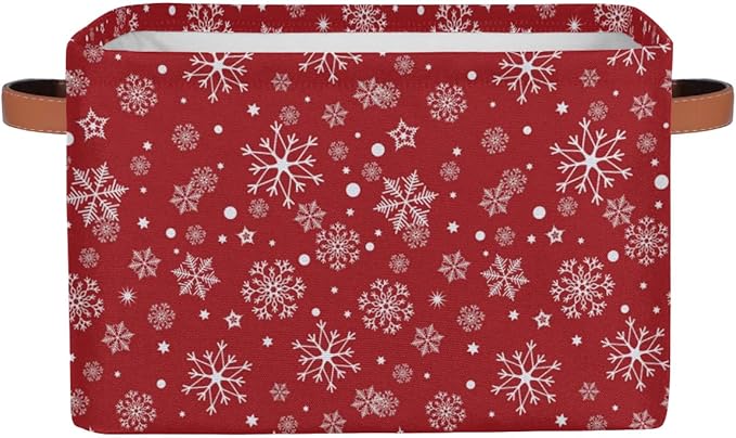Christmas Snowflakes Cube Storage Baskets,Foldable Storage Box Bin,Waterproof Open Shelves Basket Clothing Organizer Toy Basket Gifts Empty for Bedroom Home Decor