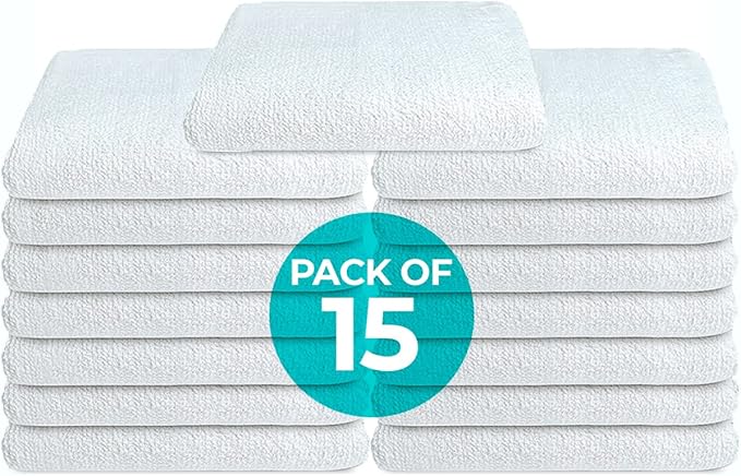 Avalon Towels Terry Bar Mop Towels (Value Pack of 15) Size 16"x19" – Absorbent and Durable, Multipurpose Cleaning Rags, Cotton Cleaning Cloths, Terry Cloth Rags, Reusable Shop Rag