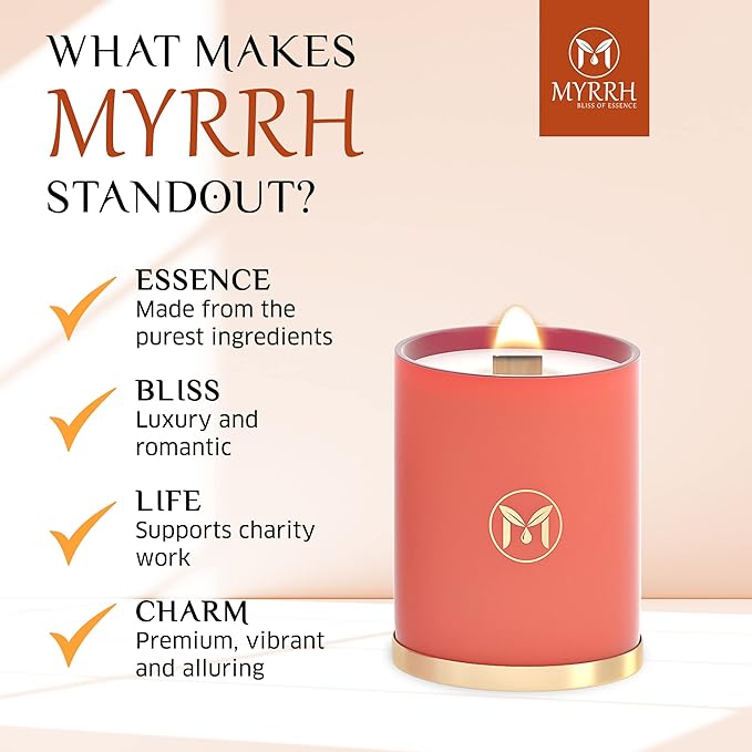 MyrrhUSA Orange Cinnamon Scented Candle – 15oz Natural Soy Wax with Crackling Wooden Wick & Essential Oil | 80 Hour Burn | Luxury Aromatherapy Candle for Relaxation, Home Décor, Living Room & Bathroom