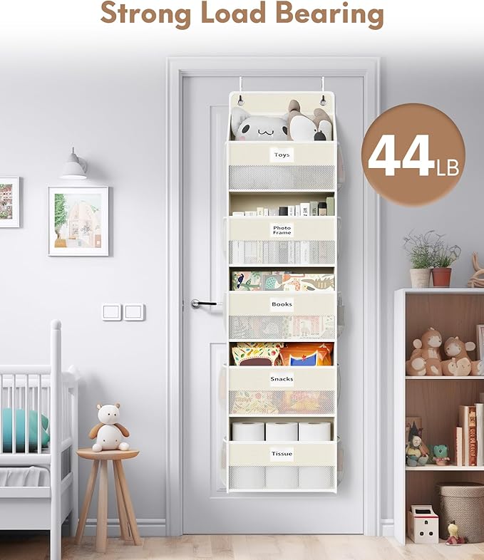 Optish Over The Door Organizer Hanging, 2 Pack 5 Shelf Behind The Doors Storage, Pantry Door Organizer, Closet Organizers for Bedroom and Nursery (Beige)