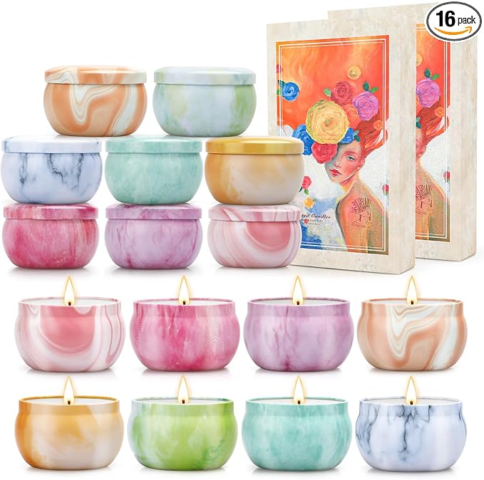 Candles, 16 Pack French Artistic Scented Candle Gift Set for Women, Floral & Fruity Scents, Paris-Inspired Oil Painting Gift Box, Valentines Holiday Aromatherapy Gifts for Cozy Home Décor