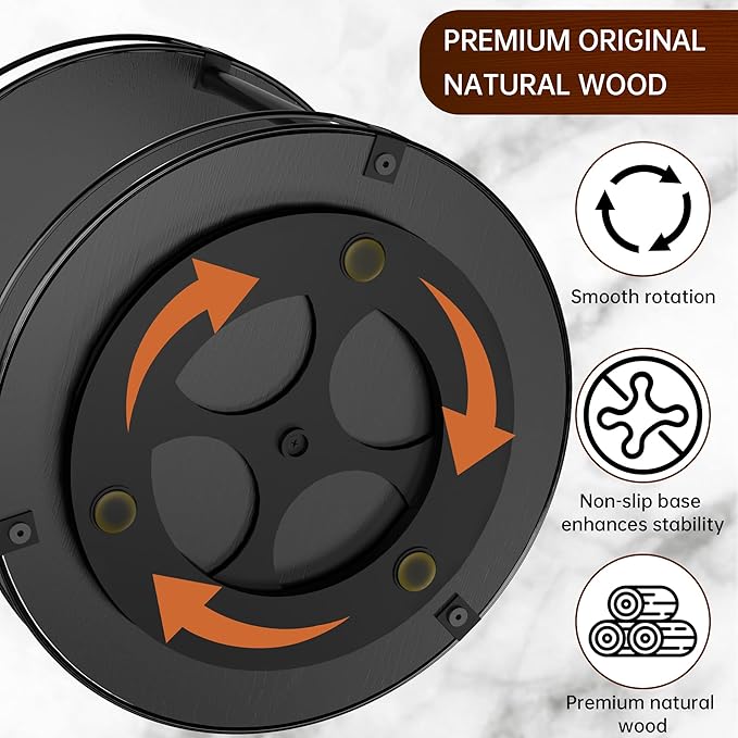 MUTUALUS Lazy Susan Organizer 2 Tier - 12.4" Turntable Spice Rack for Table Top, Wooden Rotating Lazy Susan for Cabinet Pantry Kitchen Countertop Dining Table Cupboard Bathroom Vanity Storage(Black)