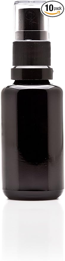 Infinity Jars 30 Ml (1 fl oz) Black Ultraviolet Glass Fine Mist Spray Bottle Cleaning Products Refillable Containers Homemade Perfume Blends Room, Sprays Bath Beauty Hair, Screw Top Bottles 10-Pack