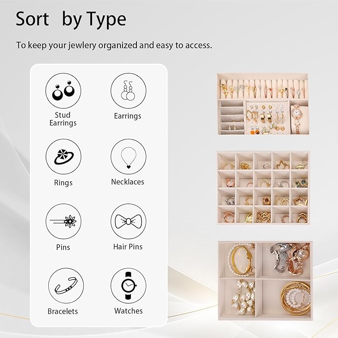 3 Layer Jewelry Organizer Box with Drawers, Lockable PU Leather Jewelry Storage Case for Necklace Earring Ring Bracelet Watch, White