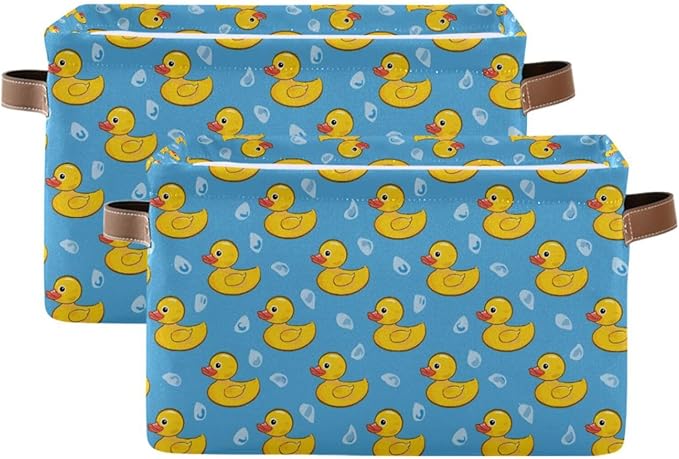 ALAZA Yellow Duck on Blue Cartoon Foldable Storage Box Storage Basket Organizer Bins with Handles for Shelf Closet Living Room Bedroom Home Office 1 Pack