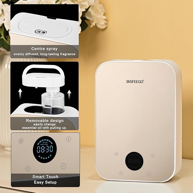 Waterless Oil Diffuser - Pure Essential Oil Diffuser with App Control - 150ml/1700 Sq.Ft. Coverage for Effective Aromatherapy in Home/Office/Hotel (White Gold)