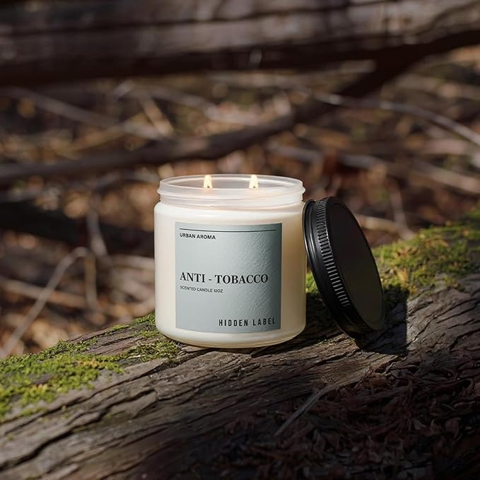 Hidden Label Anti Tobacco Scented Candle, 12oz Natural Soy Wax Non Toxic, 2 Wick Candles for Home Scented, 70hours Clean Burning Aromatherapy Candle, Bacehlor Pad Decor | The Perfect Mens Gift
