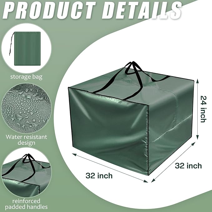 Patelai 4 Pcs 105 Gallon Cushion Cover Storage Bag 32 x 32 x 24'' Outdoor Waterproof Oxford Camping Moving Bag with Zipper Handles for Xmas Tree Ornament Patio Furniture Pillow Packing (Green)