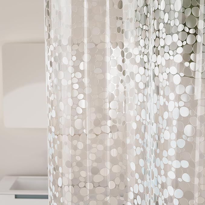 Titanker Clear Shower Curtain Liner with Pebble Pattern, Medium Weight Plastic Shower Liner PEVA Waterproof Shower Curtains for Bathroom with Big Stones and Grommets, 72x72 Inches