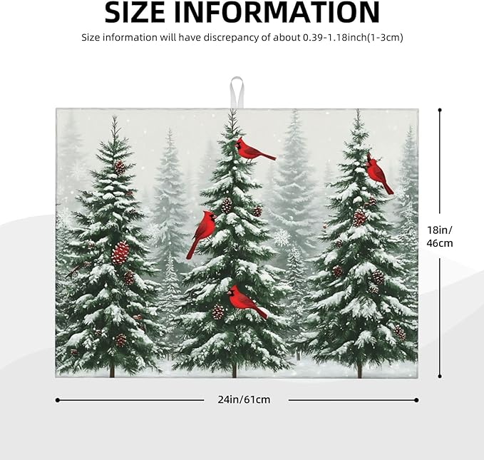 Pine Cardinal Dish Drying Mat 18x24 For Kitchen Counter Absorbent Microfiber Dishes Pad Dish Drainer Rack Mats Fast Dry Kitchen Accessories