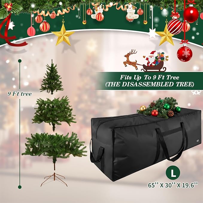 9 ft Christmas Tree Storage Bag, Heavy Duty Christmas Tree Bag with Reinforced Handles and Dual Zippers Wide Opening, Large Capacity fits for Artificial Christmas Tree (Black, 9 ft)