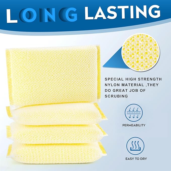 All-Purpose Non Scratch Sponges，Sponges Kitchen for Washing and Cleaning Dishes, Non-Stick Cookware,Premium Scrub and Scrubbers，Cleaning of Kitchen, Bathroom,and Household,12Pad