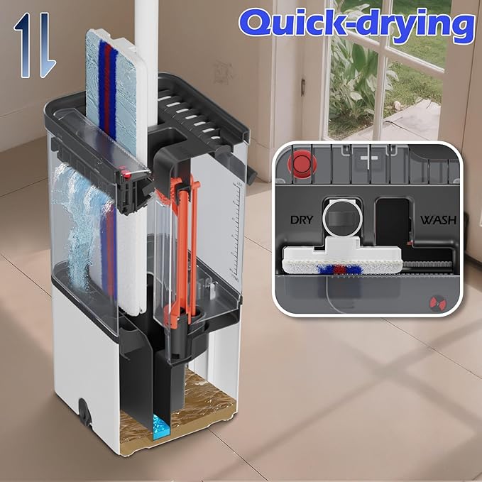 2026 Upgraded Mop and Bucket Set,Midyb Microfiber Mops and Bucket System with 2 Pads,Mop and Bucket with Wringer Set,Automatic Separates Dirty and Clean Water,Wet and Dry Use Mops for Floor Cleaning