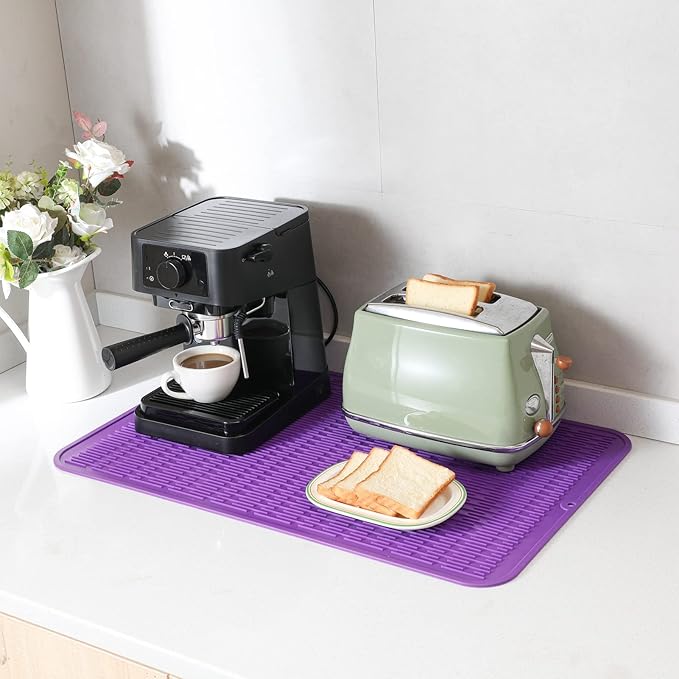 MicoYang Silicone Dish Drying Mat for Multiple Usage,Easy clean,Eco-friendly,Heat-resistant Silicone Mat for Kitchen Counter or Sink,Refrigerator or Drawer Liner Purple 3XL 28 inches x 18 inches