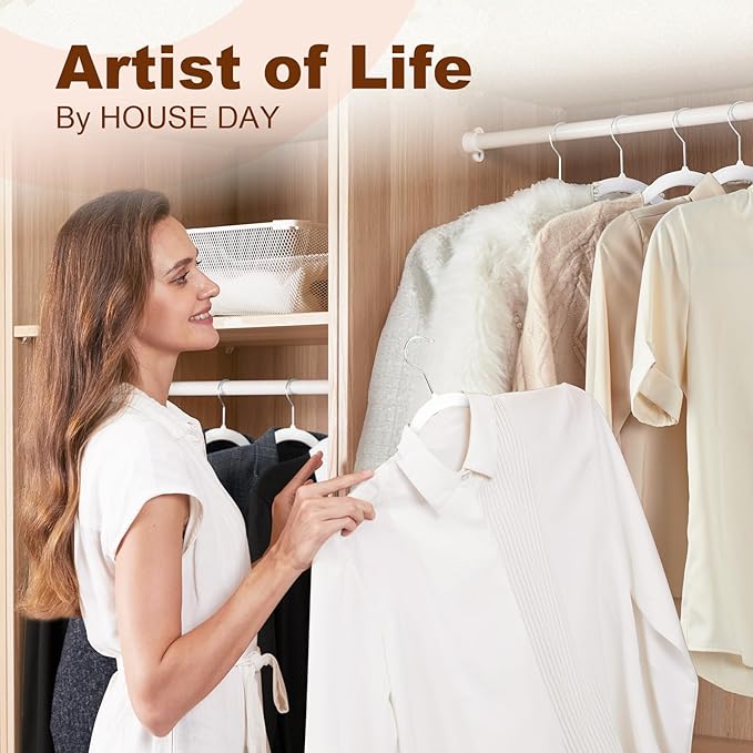 HOUSE DAY Heavy Duty Plastic Hangers 30 Pack, Non Slip Clothes Hangers with Rubber Pads and 360° Hook - Thin 0.2 Inch, Space Saving Coat Hanger White, Closet Organizer for Shirt, Pants, Suit, Skirt