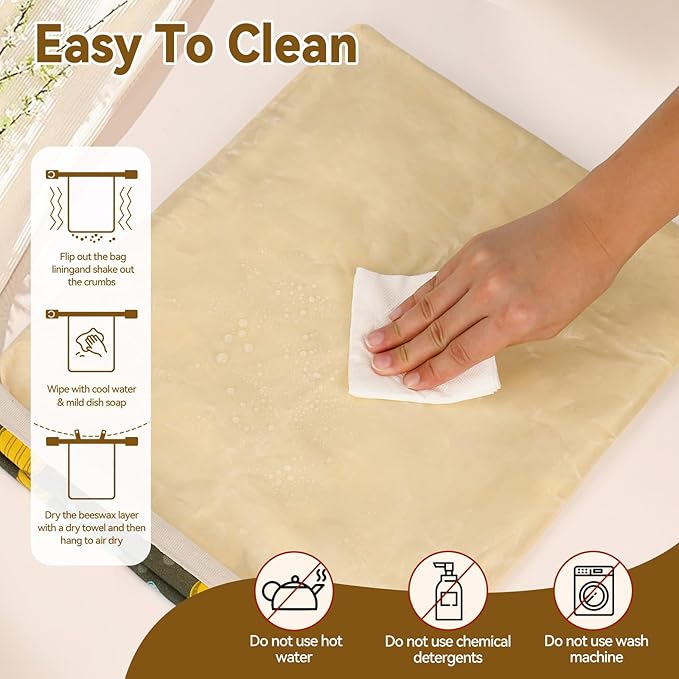2 Pack Natural Beeswax Bread Bags for Sourdough Homemade Bread, Reusable Natural Organic Linen, Food Storage Cloth Bag, Large Capacity Portable, Freezer-Friendly, Freshness Preservation