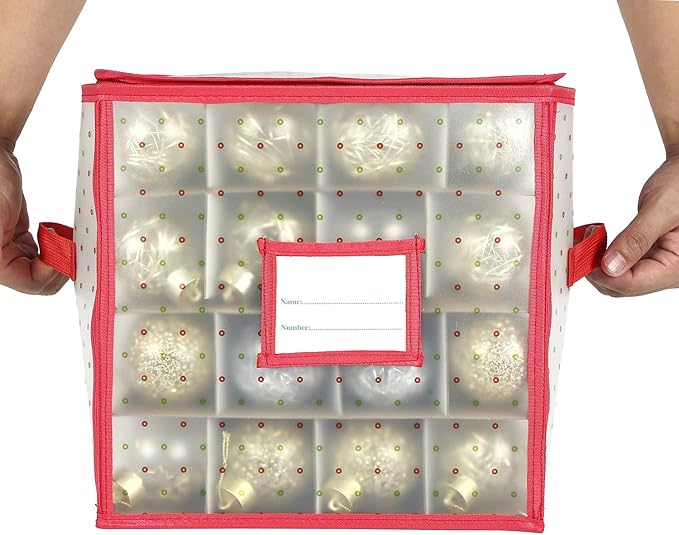 Sattiyrch Plastic Christmas Ornament Storage Box with Trays,Customizable Dividers,Dust-Proof Durable Ornament Organizer Holder,Christmas Storage Containers,Holds 64 x 3 inch Ornaments