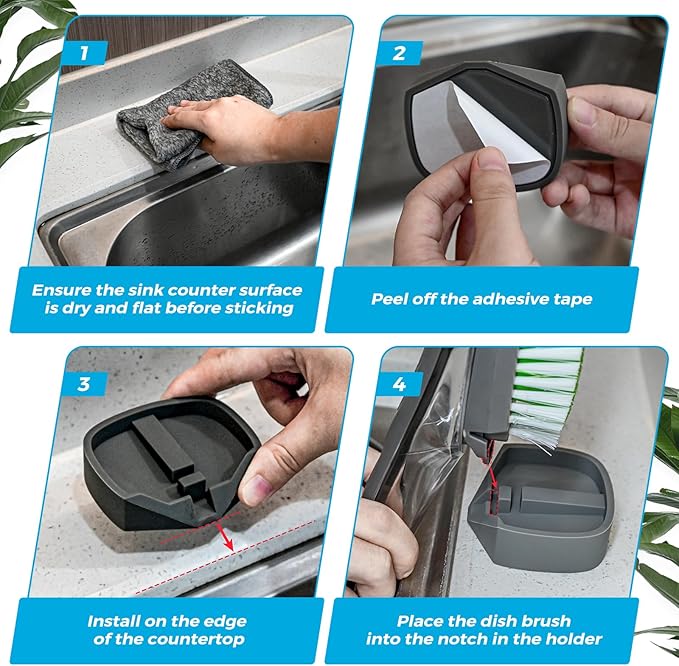 Dish Wand Holder Compatible with Scotch-Brite Dishwand, Silicone Dish Brush Holder, Auto-Drain Organizer for Kitchen Sink