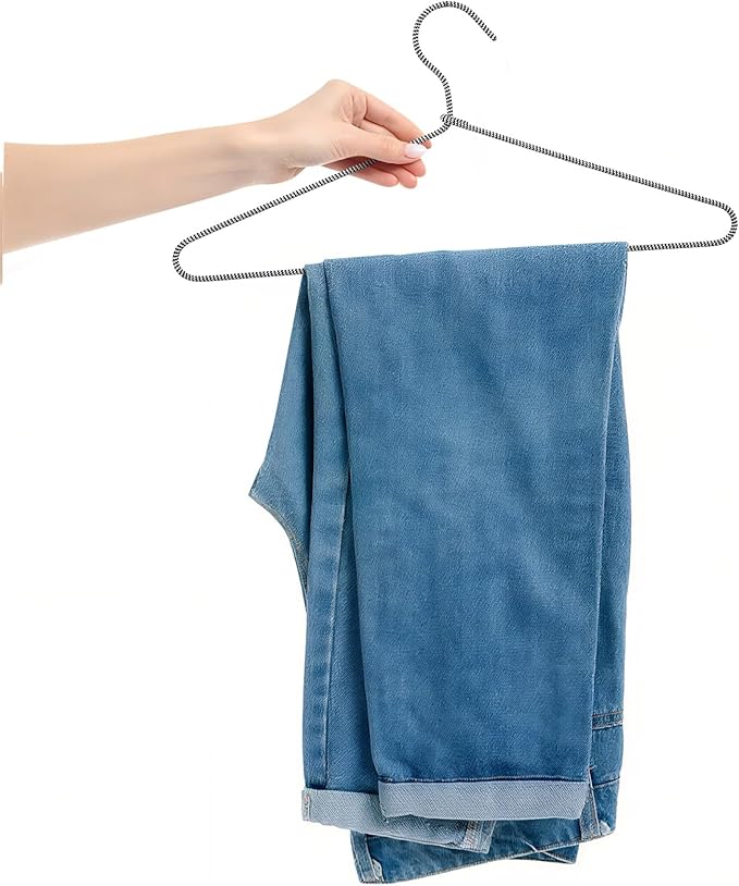 30 Pcs Fabric Wrapped Metal Hangers Covered Wire Hanger Metal Coat Hangers Non Slip for Clothes Closet Clothing Suit Shirt Pant (Black and White Stripe)