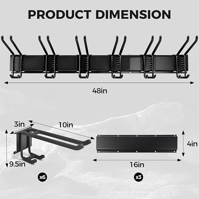 Tuwelvana Garage Tool Organizer 48in - Heavy Duty Wall Mount Tool Storage Rack Load 350lb Garage Organization for Mop Rake Broom Shovel Folding Chair