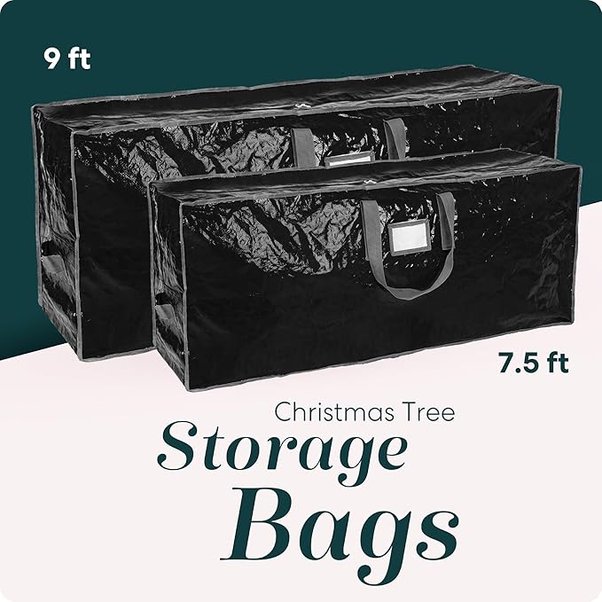 Christmas Tree Storage Bag - Stores 7.5 Foot Artificial Xmas Holiday Tree, Durable Waterproof Material, Zippered Bag, Carry Handles - Protects Against Dust, Insects and Moisture (Black)