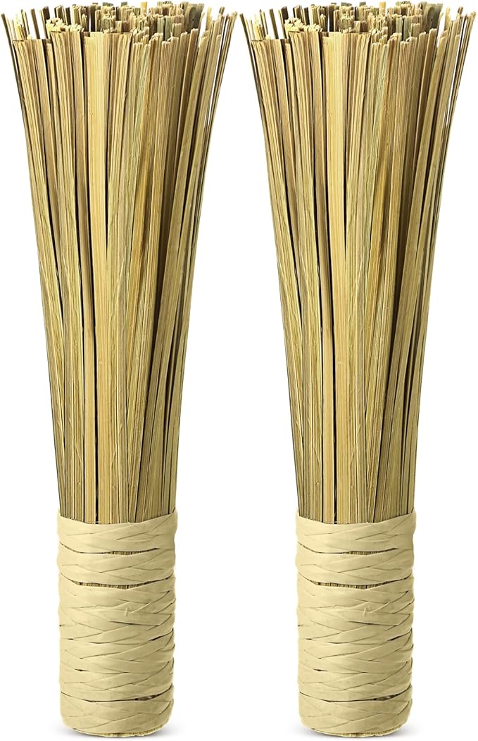 2 Pcs 12 Inches Bamboo Wok Brush Bamboo Kitchen Cleaning Brush Pot Scraper Scrubber Dish Pan for Cooking Skillet Grill Utensils Scrubbing