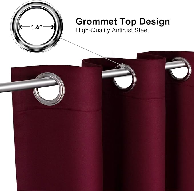 ChrisDowa Blackout Curtains 120 Inches Long for Living Room, Grommet Thermal Insulated Room Darkening Curtains for Bedroom (1 Panel Set, Burgundy Red, 52W x 120L)