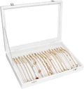 Necklace Organizer Box Premium 20 Hooks Velvet Necklace Display Jewelry Tray with Transparent Lid Jewelry Necklace Display Box for Necklace Pendants Suitable for Women and Girls (Ivory)