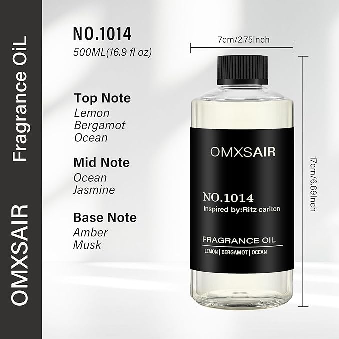Hotel Diffuser Oil Inspired by Ritz Carlton - 500ml/16.9Fl oz - Essential Oil Diffuser Refill for Home & Spa – Lemon Bergamot Sea Breeze - Suitable for ultrasonic and waterless diffusers