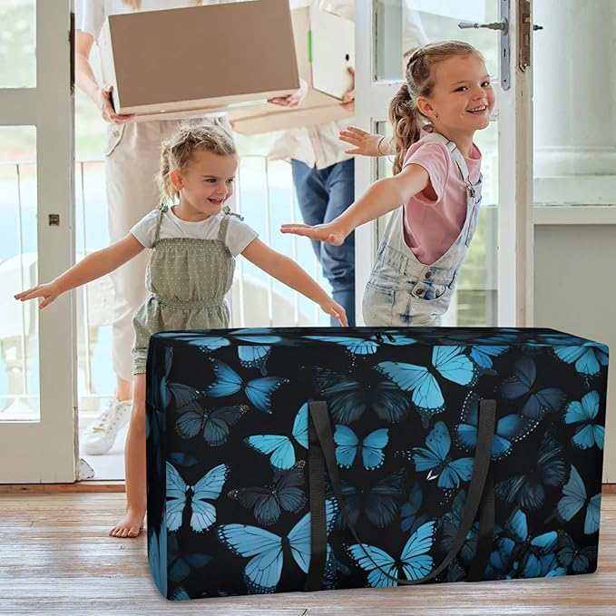 Extra Large Storage Bag with Zipper 54 Gallon Moving Bags Heavy Duty Christmas Tree Storage Bag Packing Bags for Moving, Storage Totes Duffle Bag Waterproof Containers for Organizing (Blue Butterfly)