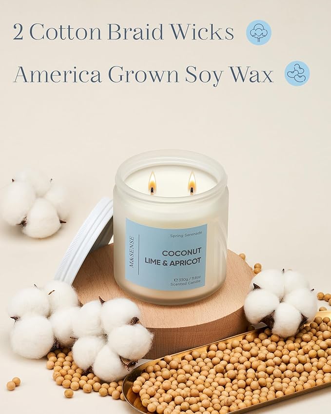 M&SENSE Coconut Vanilla Scented Candle, 70-Hour Long Lasting Burn Time 2-Wick 11.6oz Natural Soy Wax Non Toxic Candle Aromatherqapy Gifts for Home Decor Birthday Gifts
