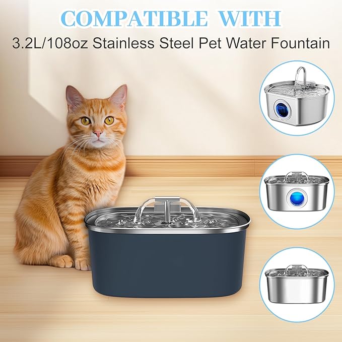 32 Pcs Cat Water Fountain Replacement Filters & Pre-Filter Sponges for Rellaty Neareal 108oz/3.2 Stainless Steel Pet Water Fountain Automatic Pet Fountain with Water Level Window
