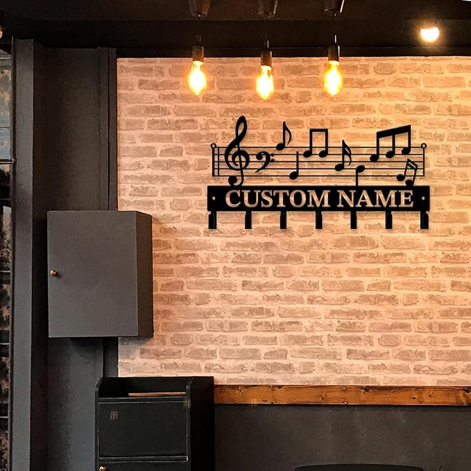 Personalized Custom Music Wall Hooks,Metal Music Room Art Clothes Hooks,Metal Music Wall Home Storage Decorative,For Front Door, Hallway, Kitchen, Bedroom,Keys,Hats (Style F)