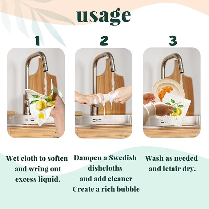 LARTSFRO Swedish Dishcloths for Kitchen, Spring Swedish Dish Cleaning Cloths for Friut, Papaya Reusable Paper Towels, 4 Pack Dish Towels for Kitchen, Reusable Sponge Cloths Washable