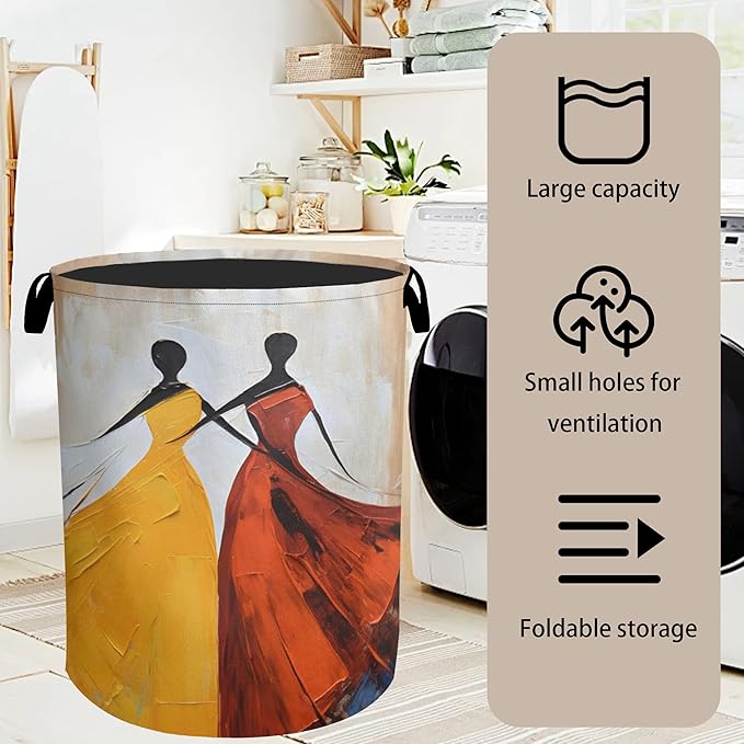 Black Girl Dancing Laundry Basket with Handles - Extra Large Foldable Hamper for Bathroom/Laundry/Bedroom/Dorm, Washable Fabric Storage Bin