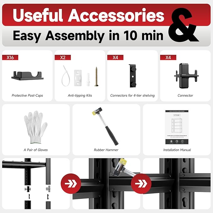 cynnda 5-Tier 60”W x 24”D x 78”H Garage Shelving Adjustable Metal Storage Shelves 3000LBS Garage Shelving Heavy Duty Utility Shelf Unit Storage Racks for Warehouse(Black)