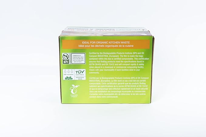 1.2 Gallon Compostable Drawstring Food Scrap Bags by BioBag, 80 Count, BPI Certified, Meets ASTM D6400 Standards, Made in USA, Kitchen Counter Bin Liners