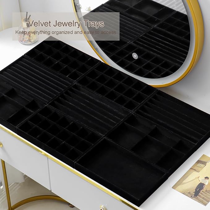 SPAKOWN Jewelry Drawer Organizer Inserts Set of 9, Jewelry Trays for Drawers Velvet Jewelry Organizer Tray Drawer Jewelry Organizers and Storage for Earring Ring Necklace Watch Bracelet (Black)