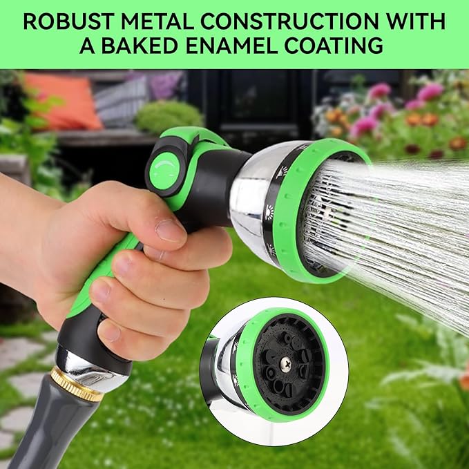 AnyEasy Garden Water Hose Nozzle Metal Heavy Duty Sprayer Thumb Control with 10 Spray Modes Suitable for Watering Plants, Iawn and Garden, Car Washing, Cleaning, Showering Pets and Outdoor Fun, Green