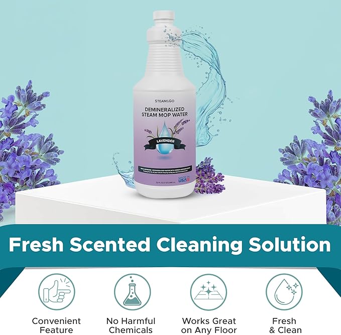 Steam & Go Demineralized Water Cleaning Solution for Floor & Multi-Surface Steam Cleaners - Compatible for All Steam Mops - Lavender Scent, 32 oz