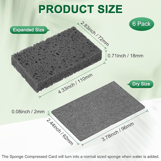 M METERXITY 6-Pack Kitchen Sponges, Condense Eco Cellulose Non-Scratch Scrub Heavy Sponge for Kitchen/Household/Bathroom, Clean Tough Messes Dish Scrubber [Black]