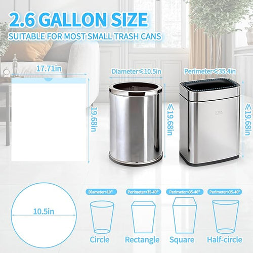 200 Count Small Trash Bags for 2.6-Gallon (10 L) Trash Cans,Thick Pre-separated Garbage Bags,Mini Wastebasket can Liners for Bathroom Bedroom Office(White)