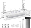 Cable Management, 15'' Under Desk Cable Management Tray No Drill, Metal Cable Organizer with Clamp for Wire Management, Cord Organizer for Home Office, Desk Accessories Organizer, White