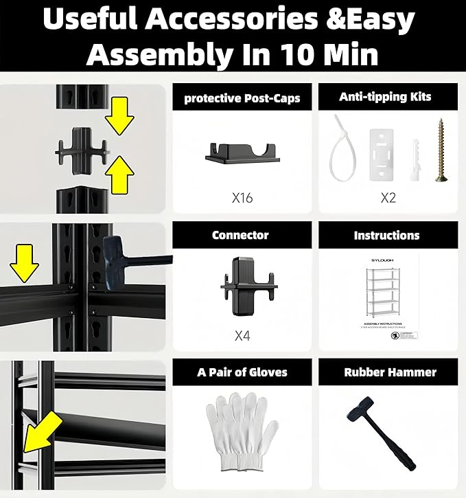 LI JIU HOME 72“H Garage Shelving Heavy Duty Storage Shelves 3500 LBS Adjustable Metal Shelving Uints and Storage for Garage,Warehouse,School,Commercial,Business，62 "W x 24 "D x 72 "H (72 * 62 * 24)